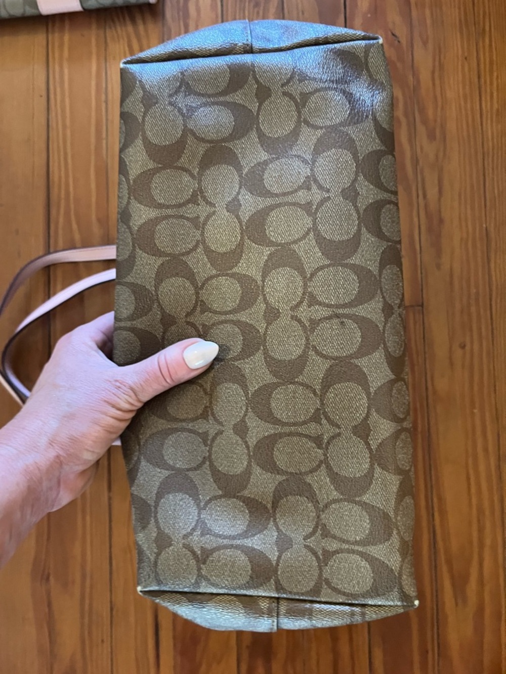 Coach Khaki/Blush Pink Signature City Zip Tote - Picture 5 of 11